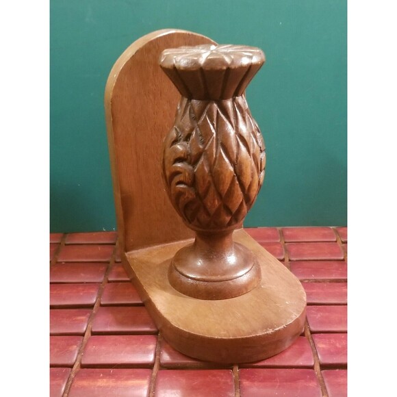 Vintage Mid Century Hand Carved Wood Pineapple Bookend 7"x6"x4" - Picture 1 of 4